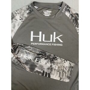 Huk Men's M Performance Fishing Long Sleeve T Shirt Gray/ Fish Camo Lightweight